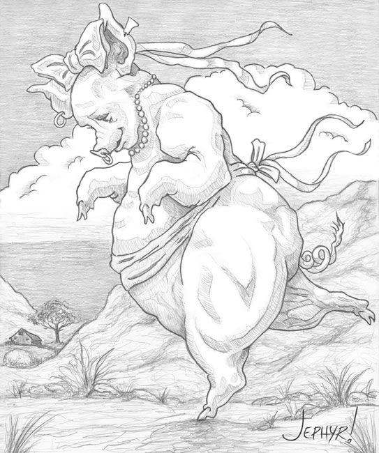 "Juh Nayz New Ribbons; - Pencil Drawing - Copyright 2019, Jephyr (Jeff Curtis), All Rights Reserved